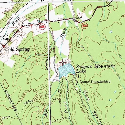 Topographic Map of Sengers Mountain Lake, VA