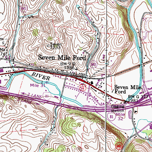 Topographic Map of Seven Mile Ford, VA