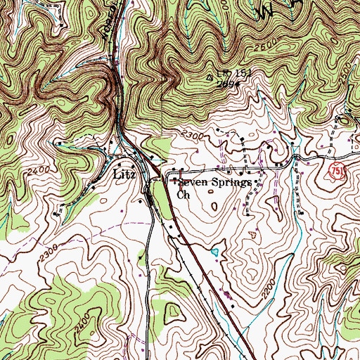 Topographic Map of Seven Springs Church, VA