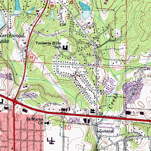 Topographic Map of Vestavia Hills, AL