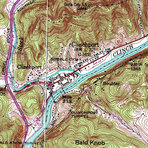 Topographic Map of Stock Creek, VA