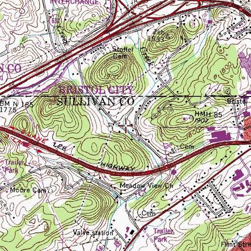 Topographic Map of Stoffel Creek, VA