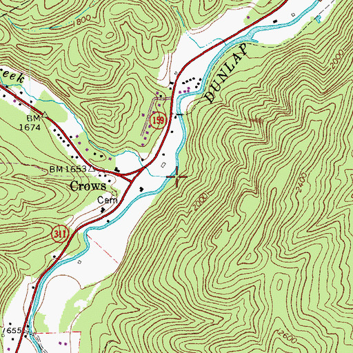 Topographic Map of Tygers Creek, VA