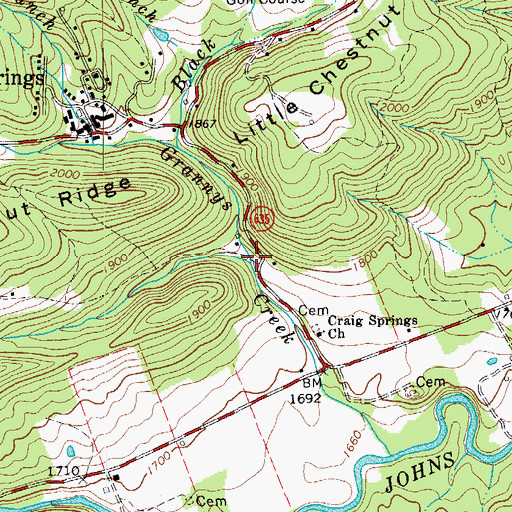 Topographic Map of West Branch Grannys Creek, VA