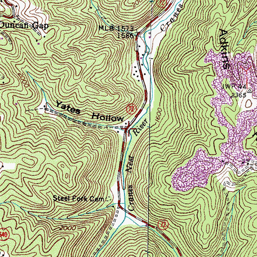 Topographic Map of Yates Hollow, VA