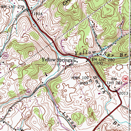 Topographic Map of Yellow Springs, VA