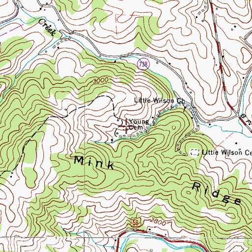 Topographic Map of Young Cemetery, VA