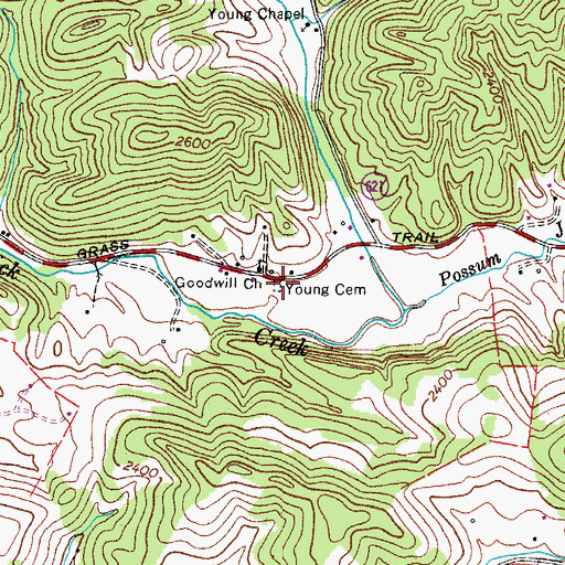 Topographic Map of Young Cemetery, VA