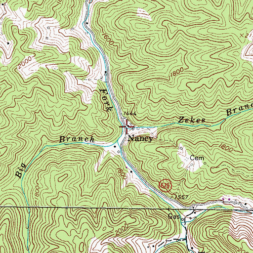 Topographic Map of Zekes Branch, VA