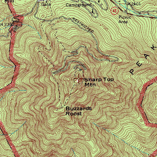 Topographic Map of Sharp Top Mountain, VA