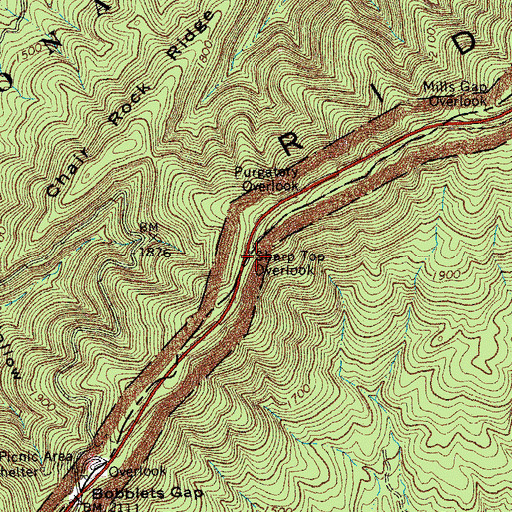 Topographic Map of Sharp Top Overlook, VA