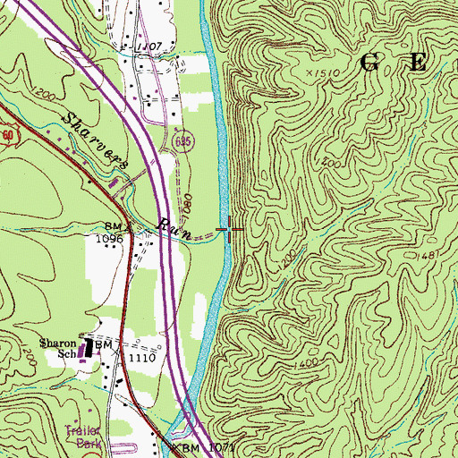 Topographic Map of Sharvers Run, VA