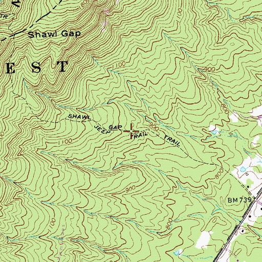 Topographic Map of Shawl Gap Trail, VA