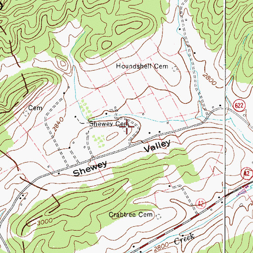 Topographic Map of Shewey Cemetery, VA