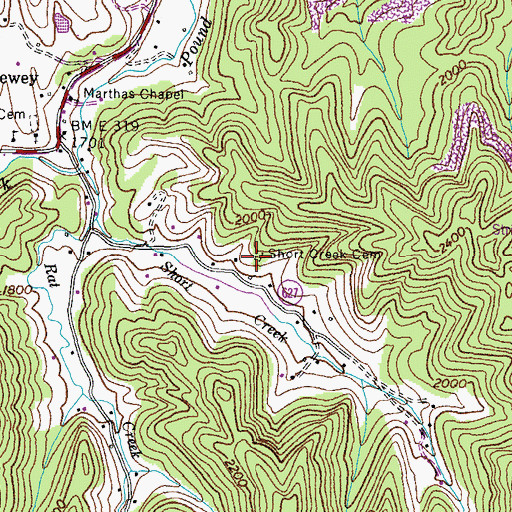 Topographic Map of Short Creek Cemetery, VA