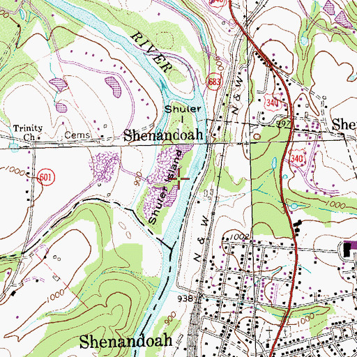 Topographic Map of Shuler Island, VA