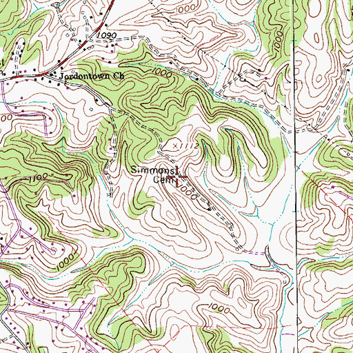 Topographic Map of Simmons Cemetery, VA