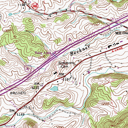 Topographic Map of Simmons Cemetery, VA