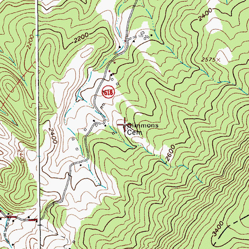 Topographic Map of Simmons Cemetery, VA