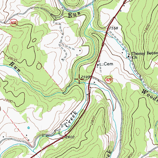 Topographic Map of Simmons Run, VA