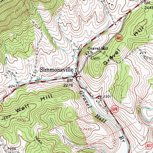 Topographic Map of Simmonsville, VA