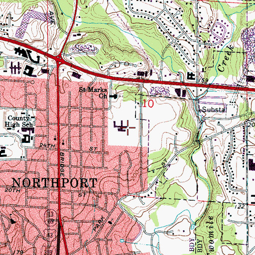 Topographic Map of Northport Medical Center, AL