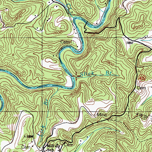 Topographic Map of Slick Branch, VA