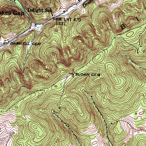 Topographic Map of Sloan Cemetery, VA