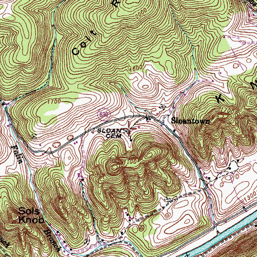 Topographic Map of Sloan Cemetery, VA