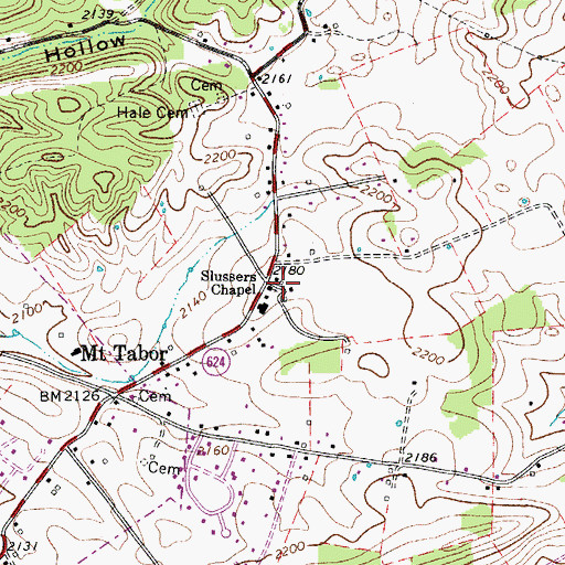 Topographic Map of Slussers Chapel, VA