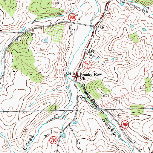Topographic Map of Smoky Row Church, VA