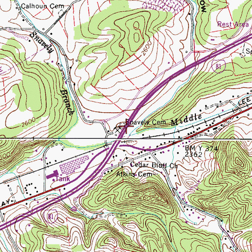 Topographic Map of Snavely Cemetery, VA