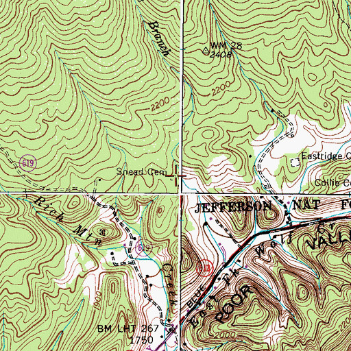 Topographic Map of Snead Cemetery, VA