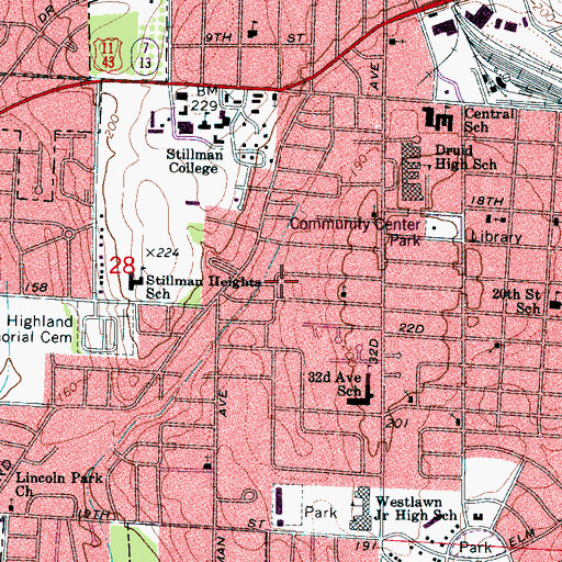 Topographic Map of West Highland Baptist Church, AL