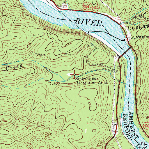 Topographic Map of Snow Creek Recreation Area, VA