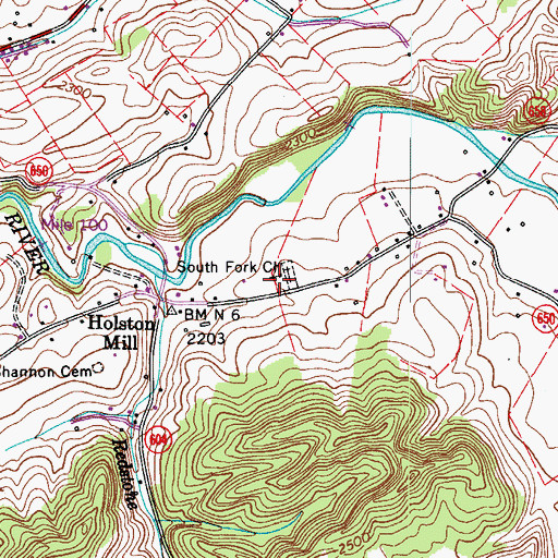 Topographic Map of South Fork Church, VA
