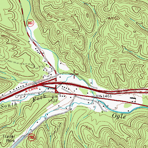 Topographic Map of South Fork Ogle Creek, VA