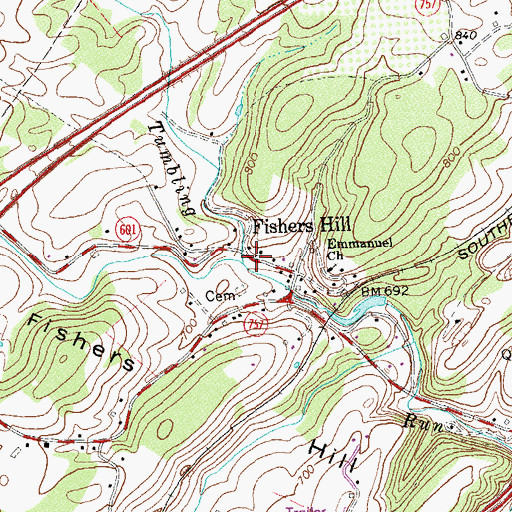 Topographic Map of South Fork Tumbling Run, VA