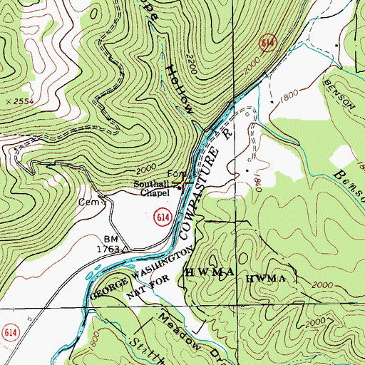 Topographic Map of Southall Chapel, VA