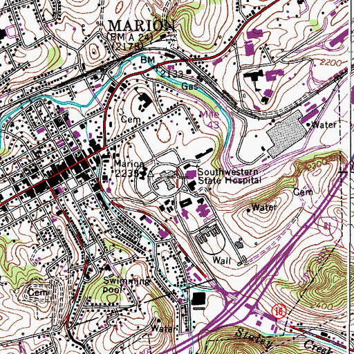 Topographic Map of Southwestern Virginia Mental Health Institute, VA