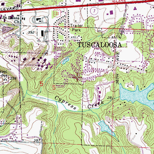 Topographic Map of Whispering Hills, AL