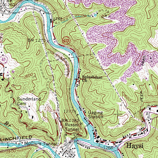 Topographic Map of Splashdam Church, VA