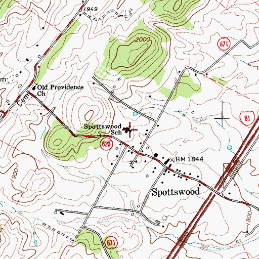 Topographic Map of Spottswood School, VA