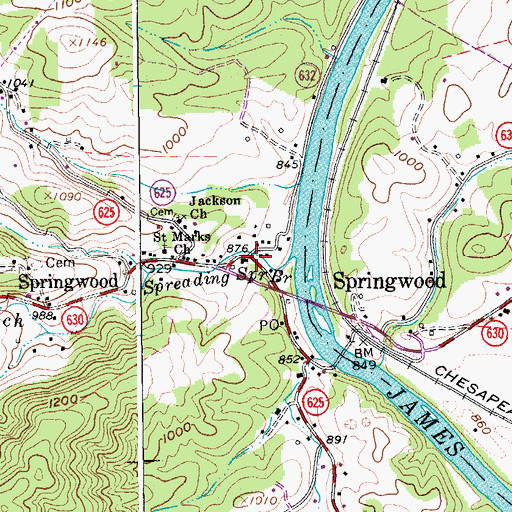 Topographic Map of Springwood, VA