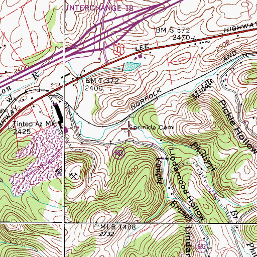 Topographic Map of Sprinkle Cemetery, VA