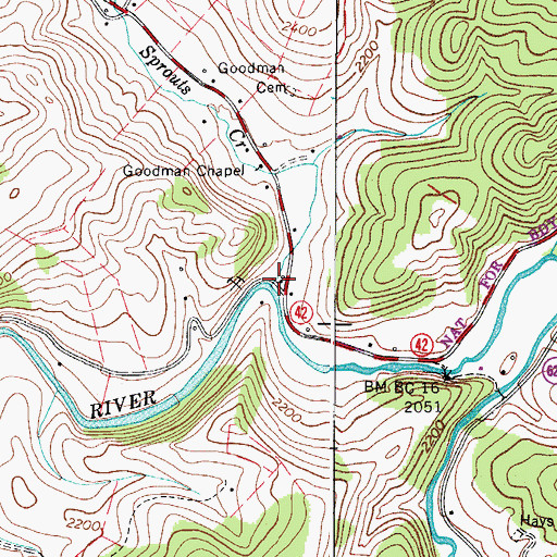 Topographic Map of Sprouts Creek, VA