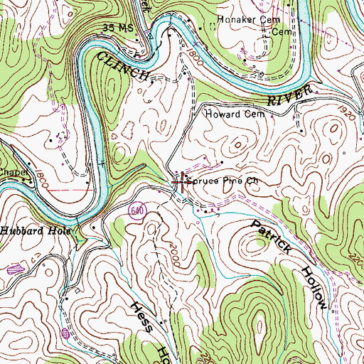 Topographic Map of Spruce Pine Church, VA