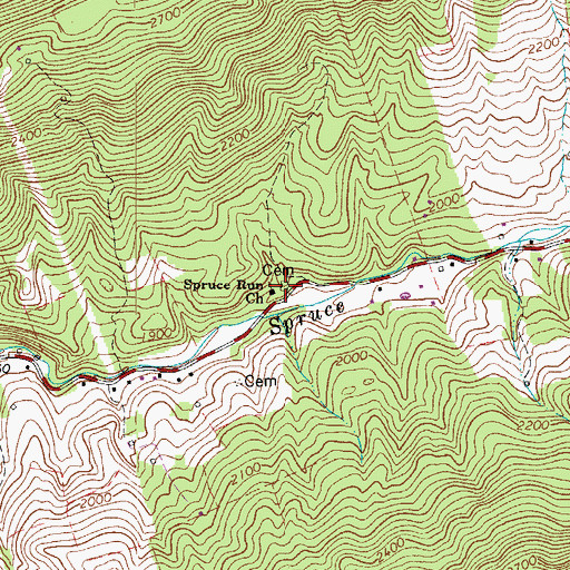 Topographic Map of Spruce Run Church, VA