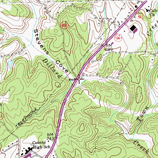 Topographic Map of Stevens Cove, VA