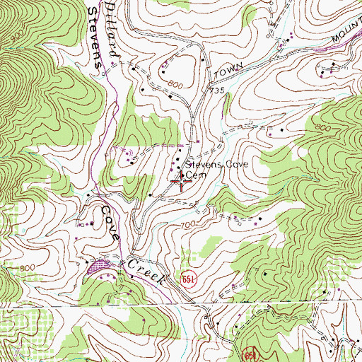 Topographic Map of Stevens Cove Cemetery, VA